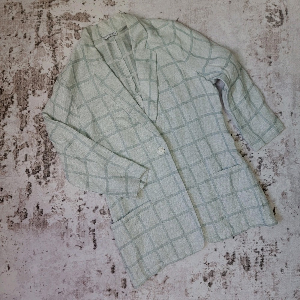 VTG Giorgio Armani "Le Collezioni" Linen Windowpane Plaid Blazer Jacket 46/12